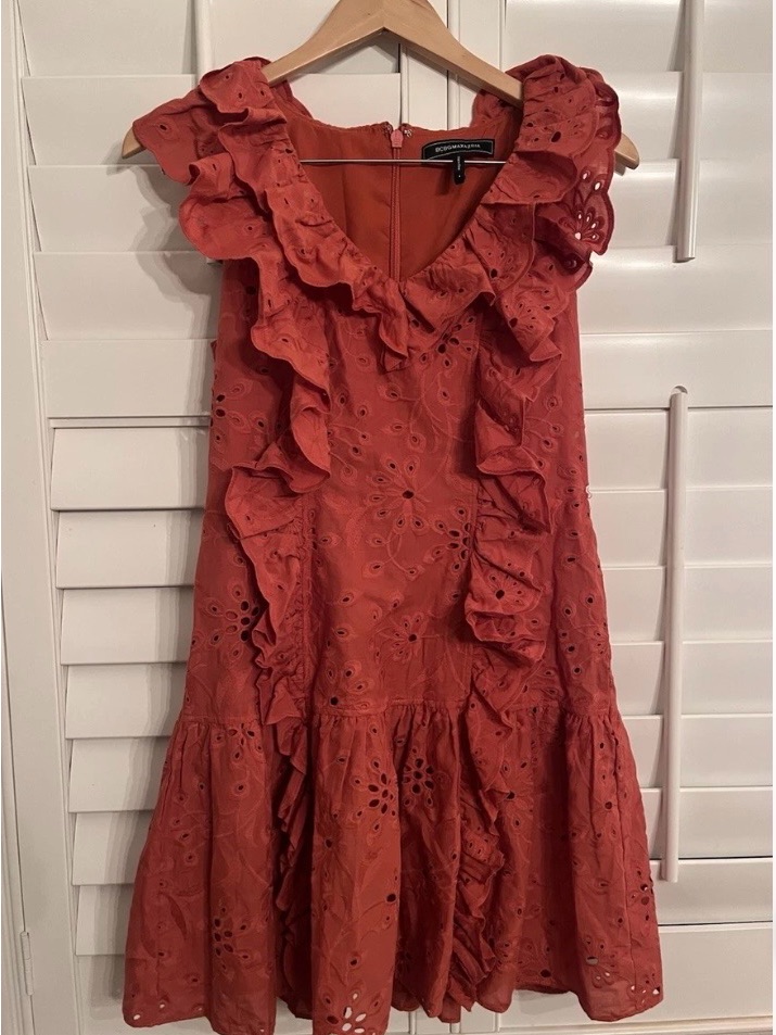 Bcbg Rust Eyelet Ruffle Mini Dress
